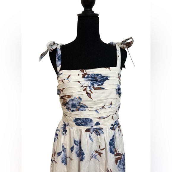 Abercrombie and Fitch Natural White Blue Floral Emerson Tie Strap Maxi Dress M - Picture 7 of 12